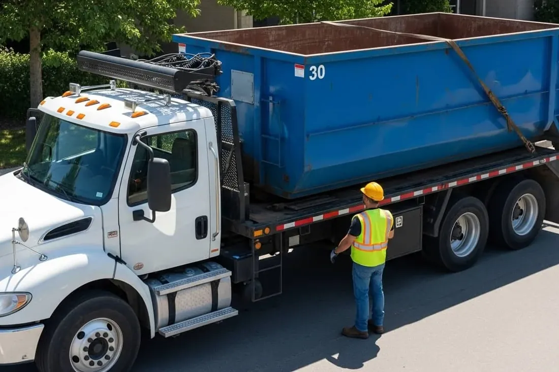 Driver operating a roll-off truck in New Bedford, MA