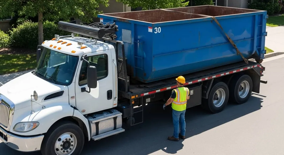 Roll-off truck and container ready for delivery in New Bedford, MA